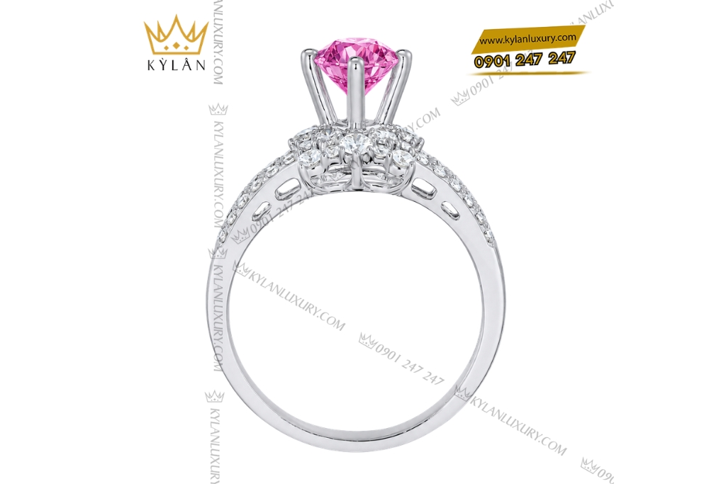 Kỳ Lân Luxury Nhan nu vang trang Au750 dinh kim cuong va sapphire hong 6 Nhẫn nữ vàng trắng Au750 đính kim cương và sapphire hồng