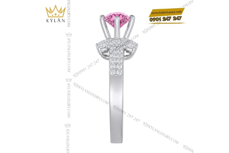 Nhẫn nữ vàng trắng Au750 đính kim cương và sapphire hồng