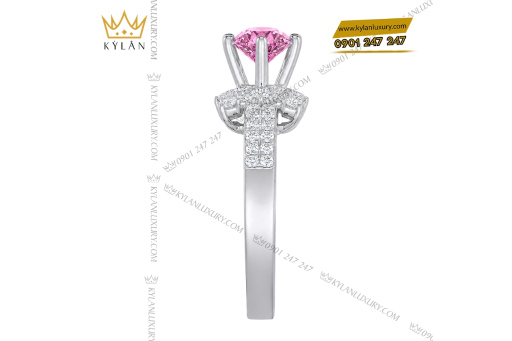 Nhẫn nữ vàng trắng Au750 đính kim cương và sapphire hồng