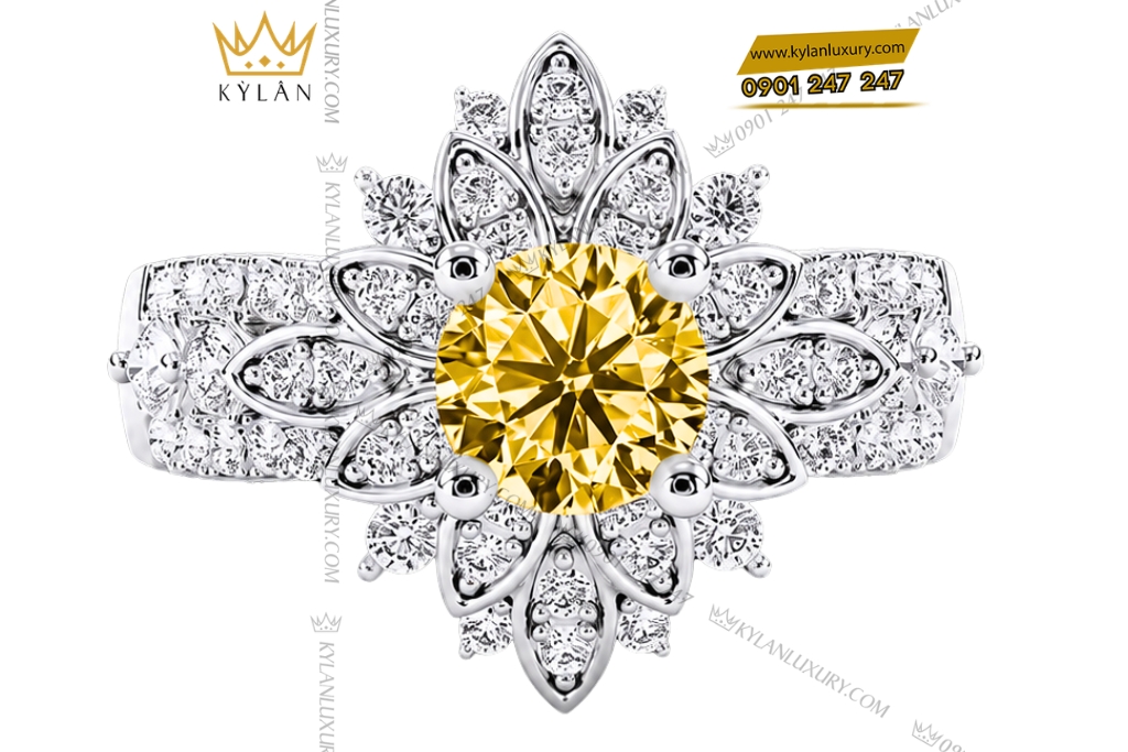 Nhẫn nữ vàng trắng Au750 đính kim cương và sapphire vàng