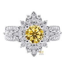 Nhẫn nữ vàng trắng Au750 đính kim cương và sapphire vàng