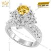 Nhẫn nữ vàng trắng Au750 đính kim cương và sapphire vàng