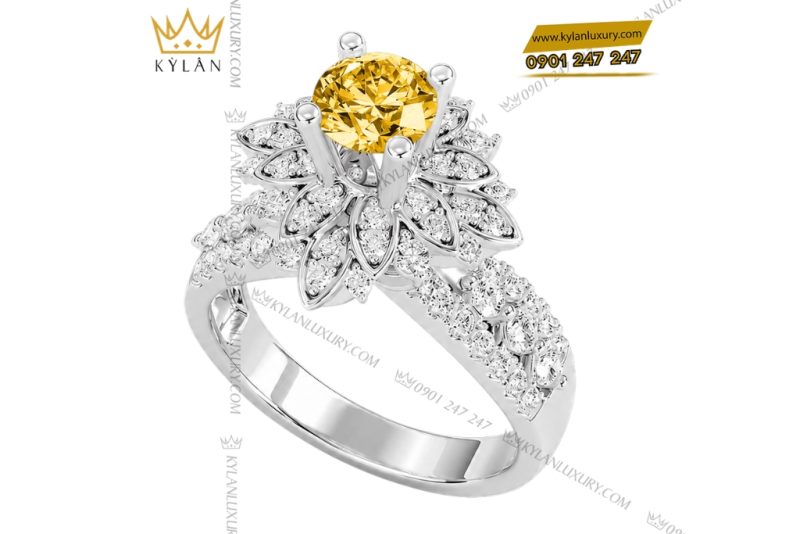Nhẫn nữ vàng trắng Au750 đính kim cương và sapphire vàng