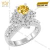 Nhẫn nữ vàng trắng Au750 đính kim cương và sapphire vàng