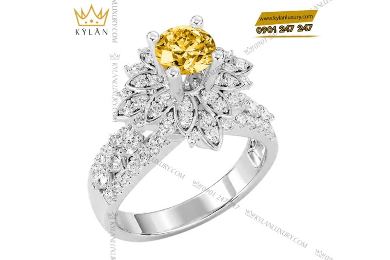 Nhẫn nữ vàng trắng Au750 đính kim cương và sapphire vàng