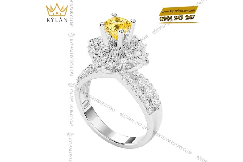 Nhẫn nữ vàng trắng Au750 đính kim cương và sapphire vàng