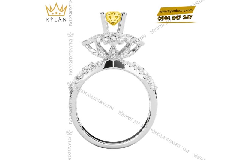 Nhẫn nữ vàng trắng Au750 đính kim cương và sapphire vàng