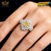Nhẫn nữ vàng trắng Au750 đính kim cương và sapphire vàng