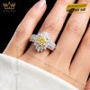 Nhẫn nữ vàng trắng Au750 đính kim cương và sapphire vàng