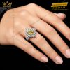 Nhẫn nữ vàng trắng Au750 đính kim cương và sapphire vàng