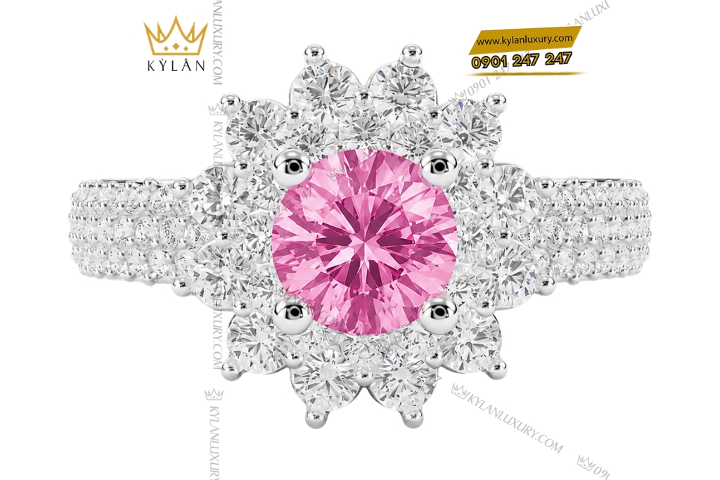 Nhẫn nữ vàng trắng Au750 đính sapphire hồng