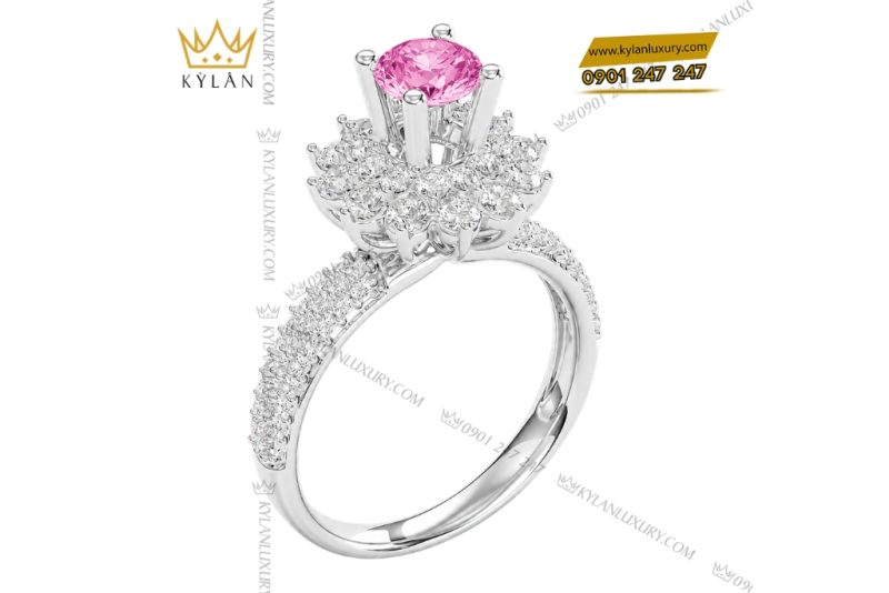 Nhẫn nữ vàng trắng Au750 đính sapphire hồng