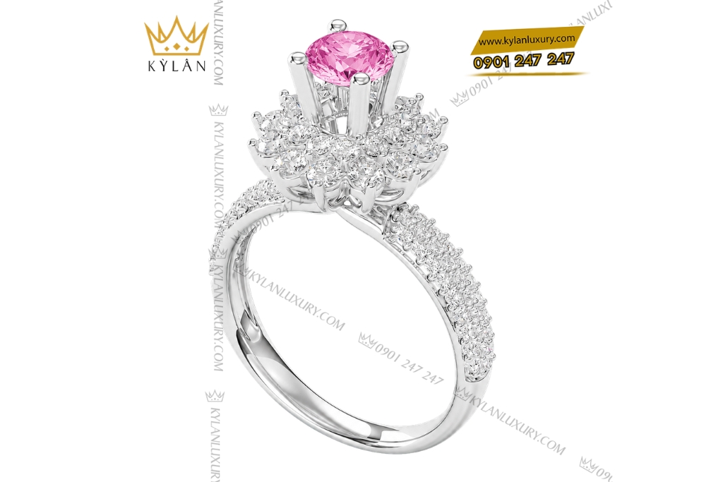 Kỳ Lân Luxury Nhan nu vang trang Au750 dinh sapphire hong 4 Nhẫn nữ vàng trắng Au750 đính sapphire hồng