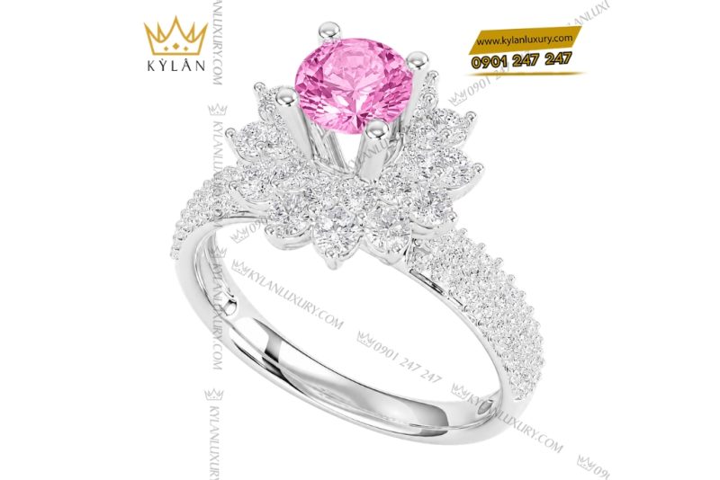 Nhẫn nữ vàng trắng Au750 đính sapphire hồng