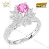 Nhẫn nữ vàng trắng Au750 đính sapphire hồng