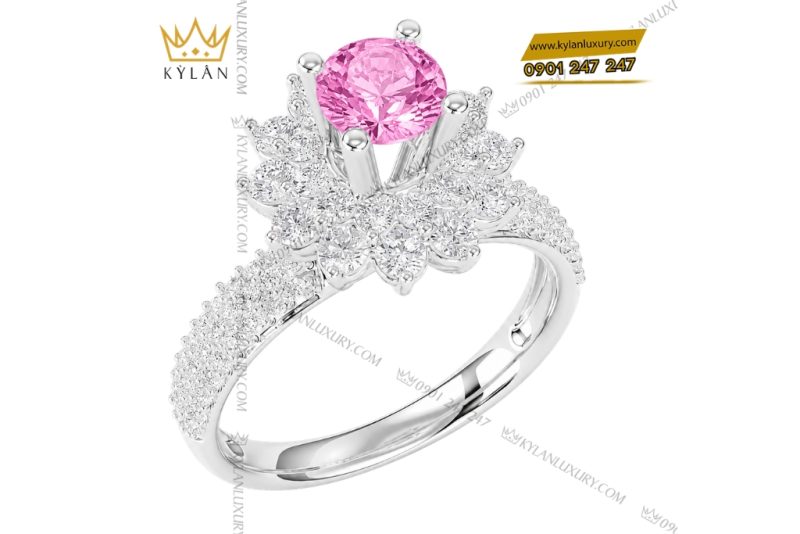Nhẫn nữ vàng trắng Au750 đính sapphire hồng