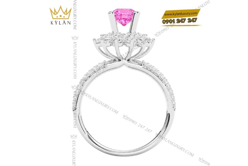 Nhẫn nữ vàng trắng Au750 đính sapphire hồng