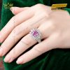 Nhẫn nữ vàng trắng Au750 đính sapphire hồng