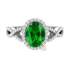 Nhẫn nữ vàng trắng Au750 đính sapphire xanh lá