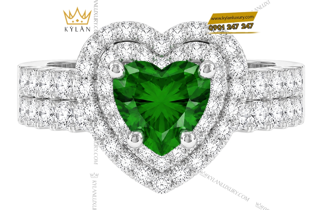 Nhẫn nữ vàng trắng Au750 đính sapphire xanh lá