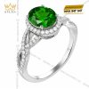 Nhẫn nữ vàng trắng Au750 đính sapphire xanh lá