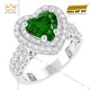 Nhẫn nữ vàng trắng Au750 đính sapphire xanh lá