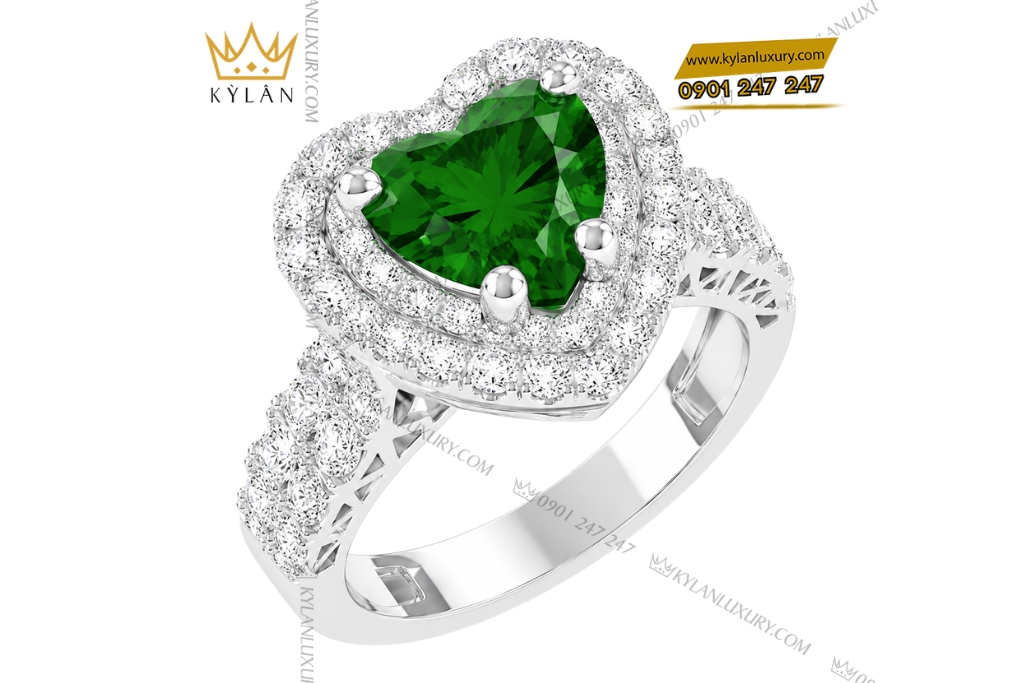 Nhẫn nữ vàng trắng Au750 đính sapphire xanh lá