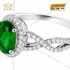 Nhẫn nữ vàng trắng Au750 đính sapphire xanh lá