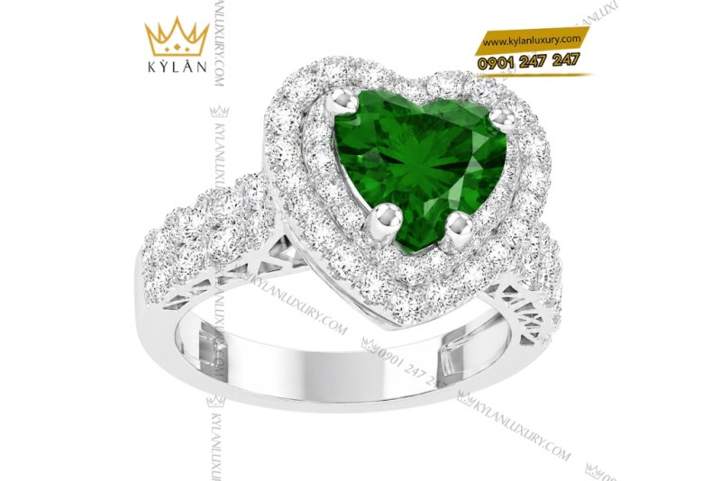 Nhẫn nữ vàng trắng Au750 đính sapphire xanh lá