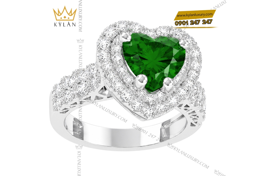 Nhẫn nữ vàng trắng Au750 đính sapphire xanh lá