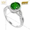 Nhẫn nữ vàng trắng Au750 đính sapphire xanh lá