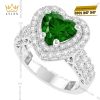 Nhẫn nữ vàng trắng Au750 đính sapphire xanh lá