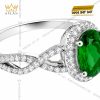 Nhẫn nữ vàng trắng Au750 đính sapphire xanh lá