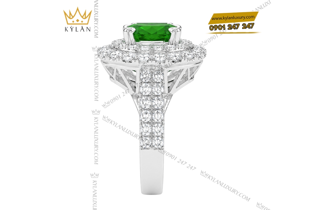 Kỳ Lân Luxury Nhan nu vang trang Au750 dinh sapphire xanh la 6 Nhẫn nữ vàng trắng Au750 đính sapphire xanh lá