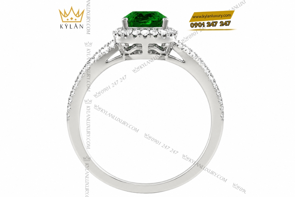 Nhẫn nữ vàng trắng Au750 đính sapphire xanh lá 4 Nhẫn nữ vàng trắng Au750 đính sapphire xanh lá