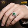 Nhẫn nữ vàng trắng Au750 đính sapphire xanh lá