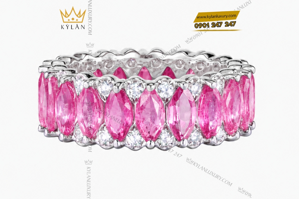 Nhẫn nữ vàng trắng Au750 đính sapphire hồng