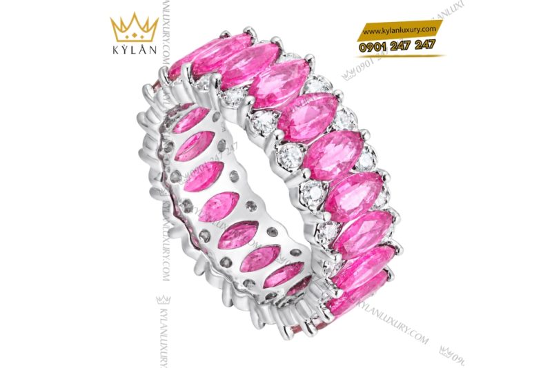 Nhẫn nữ vàng trắng Au750 đính sapphire hồng