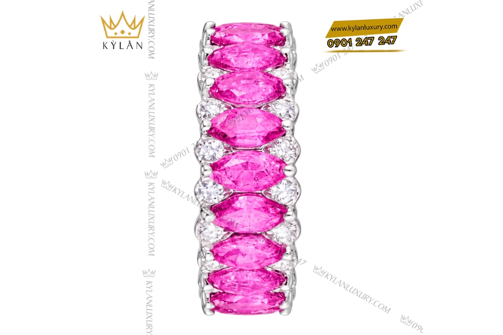Kỳ Lân Luxury Nhan nu vang trang Au750 dinh vien chu sapphire hong 3 Nhẫn nữ vàng trắng Au750 đính sapphire hồng