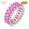 Nhẫn nữ vàng trắng Au750 đính sapphire hồng
