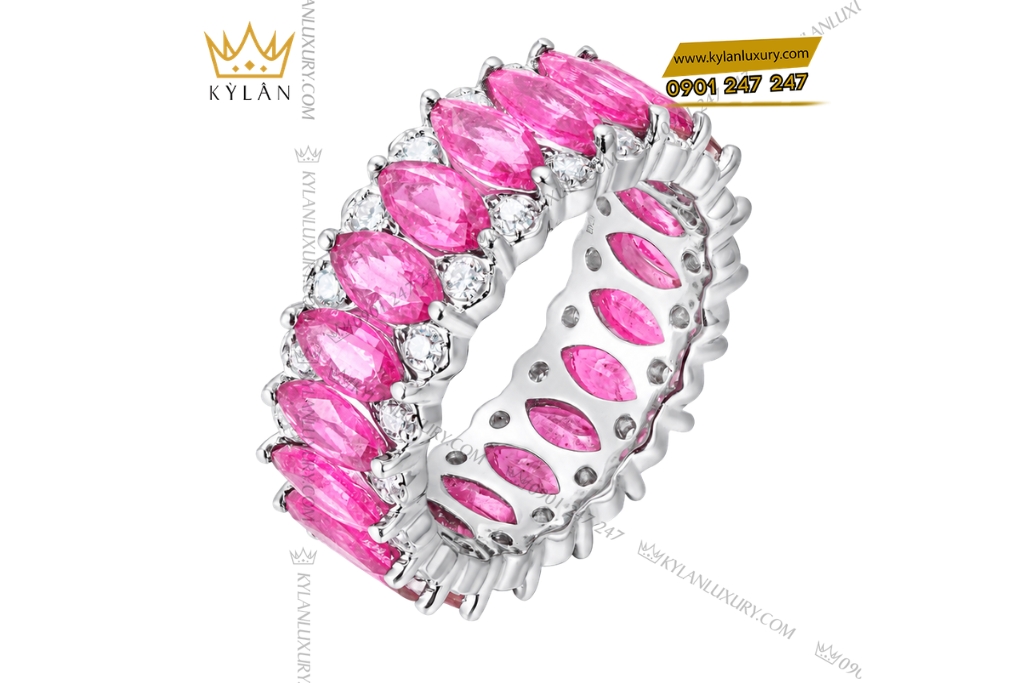Nhẫn nữ vàng trắng Au750 đính sapphire hồng