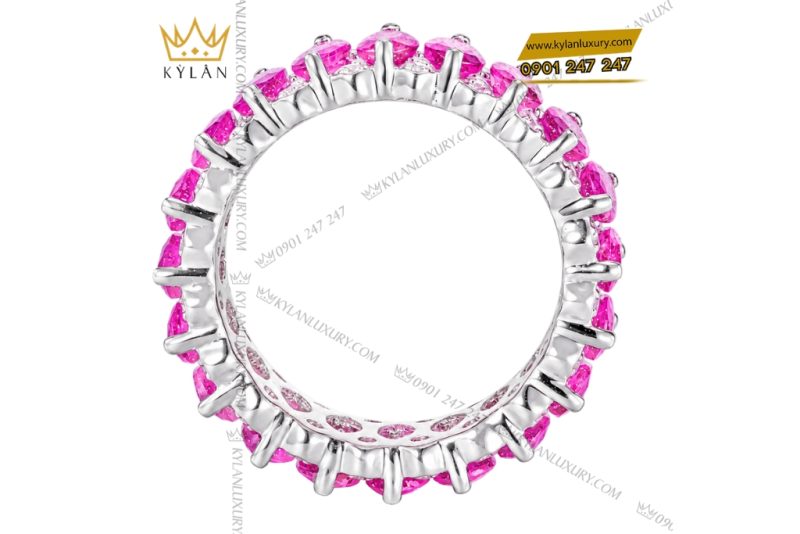 Nhẫn nữ vàng trắng Au750 đính sapphire hồng