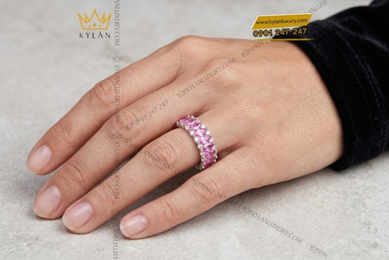 Nhẫn nữ vàng trắng Au750 đính sapphire hồng