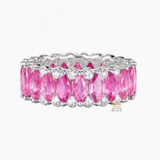 Nhẫn nữ vàng trắng Au750 đính sapphire hồng