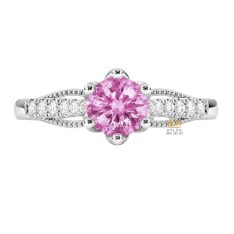 Nhẫn nữ vàng trắng Au750 đính kim cương và sapphire hồng