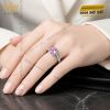 Nhẫn nữ vàng trắng Au750 đính kim cương và sapphire hồng