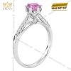 Nhẫn nữ vàng trắng Au750 đính kim cương và sapphire hồng