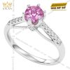 Nhẫn nữ vàng trắng Au750 đính kim cương và sapphire hồng