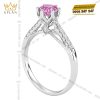 Nhẫn nữ vàng trắng Au750 đính kim cương và sapphire hồng