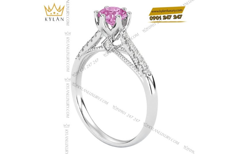 Nhẫn nữ vàng trắng Au750 đính kim cương và sapphire hồng